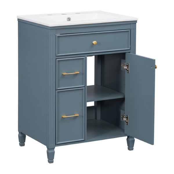 English Elm Video 24 Inch Freestanding Bathroom Vanity Rubberwood Legs Ceramic Sink Vintage Blue Gray N759P527510C