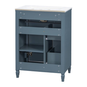 English Elm Video 24 Inch Freestanding Bathroom Vanity Rubberwood Legs Ceramic Sink Vintage Blue Gray N759P527510C