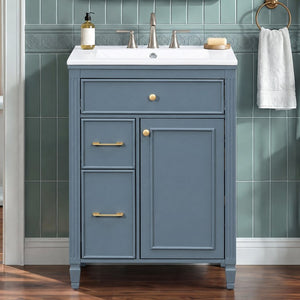 English Elm Video 24 Inch Freestanding Bathroom Vanity Rubberwood Legs Ceramic Sink Vintage Blue Gray N759P527510C