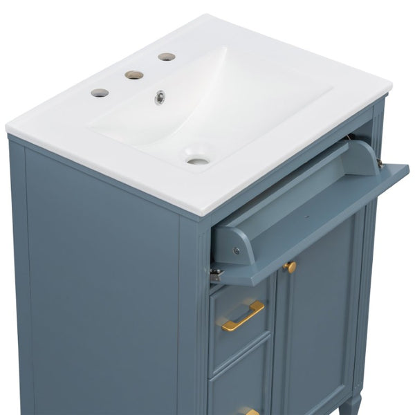 English Elm Video 24 Inch Freestanding Bathroom Vanity Rubberwood Legs Ceramic Sink Vintage Blue Gray N759P527510C
