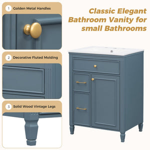 English Elm Video 24 Inch Freestanding Bathroom Vanity Rubberwood Legs Ceramic Sink Vintage Blue Gray N759P527510C