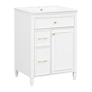 English Elm Video 24 Inch Freestanding Bathroom Vanity Rubberwood Legs Ceramic Sink Vintage White N759P527510K