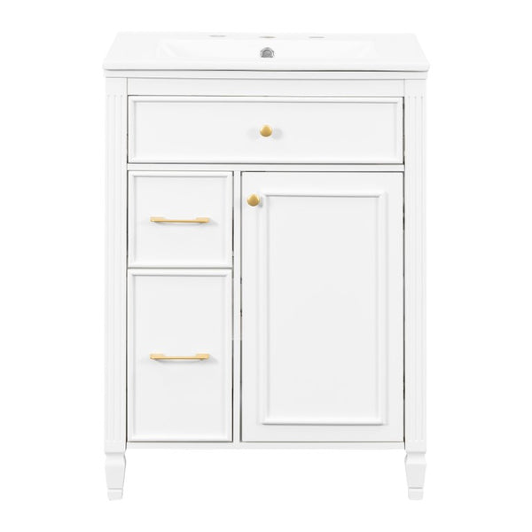 English Elm Video 24 Inch Freestanding Bathroom Vanity Rubberwood Legs Ceramic Sink Vintage White N759P527510K
