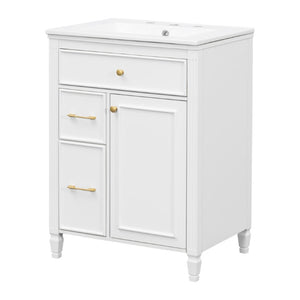 English Elm Video 24 Inch Freestanding Bathroom Vanity Rubberwood Legs Ceramic Sink Vintage White N759P527510K
