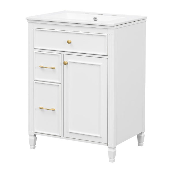 English Elm Video 24 Inch Freestanding Bathroom Vanity Rubberwood Legs Ceramic Sink Vintage White N759P527510K