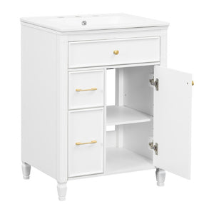 English Elm Video 24 Inch Freestanding Bathroom Vanity Rubberwood Legs Ceramic Sink Vintage White N759P527510K