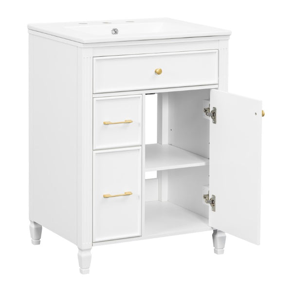 English Elm Video 24 Inch Freestanding Bathroom Vanity Rubberwood Legs Ceramic Sink Vintage White N759P527510K