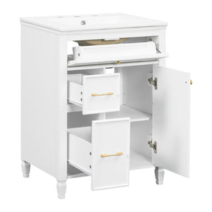 English Elm Video 24 Inch Freestanding Bathroom Vanity Rubberwood Legs Ceramic Sink Vintage White N759P527510K