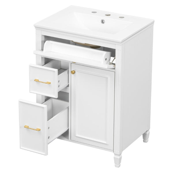 English Elm Video 24 Inch Freestanding Bathroom Vanity Rubberwood Legs Ceramic Sink Vintage White N759P527510K