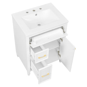 English Elm Video 24 Inch Freestanding Bathroom Vanity Rubberwood Legs Ceramic Sink Vintage White N759P527510K