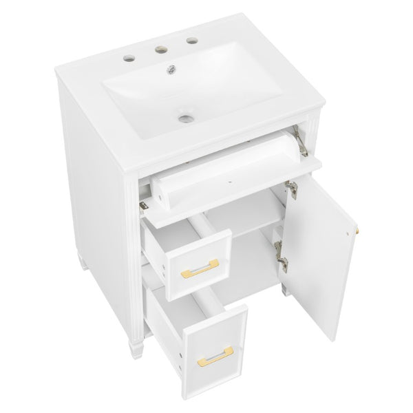 English Elm Video 24 Inch Freestanding Bathroom Vanity Rubberwood Legs Ceramic Sink Vintage White N759P527510K