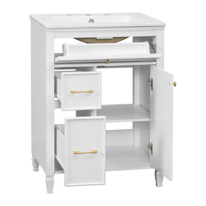 English Elm Video 24 Inch Freestanding Bathroom Vanity Rubberwood Legs Ceramic Sink Vintage White N759P527510K