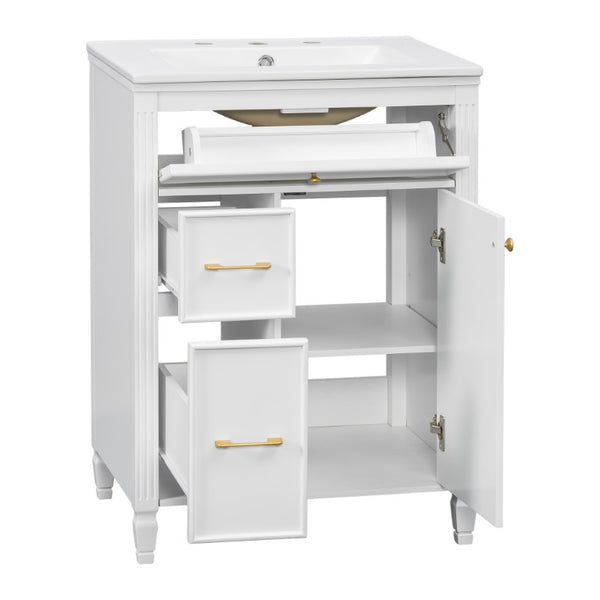 English Elm Video 24 Inch Freestanding Bathroom Vanity Rubberwood Legs Ceramic Sink Vintage White N759P527510K