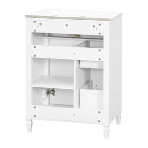 English Elm Video 24 Inch Freestanding Bathroom Vanity Rubberwood Legs Ceramic Sink Vintage White N759P527510K