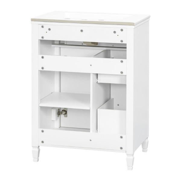 English Elm Video 24 Inch Freestanding Bathroom Vanity Rubberwood Legs Ceramic Sink Vintage White N759P527510K