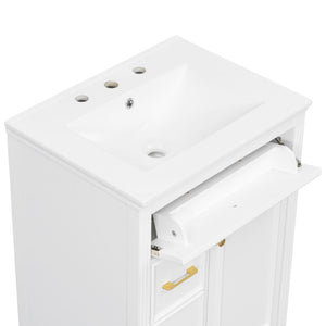 English Elm Video 24 Inch Freestanding Bathroom Vanity Rubberwood Legs Ceramic Sink Vintage White N759P527510K