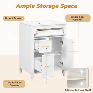English Elm Video 24 Inch Freestanding Bathroom Vanity Rubberwood Legs Ceramic Sink Vintage White N759P527510K