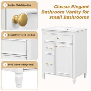English Elm Video 24 Inch Freestanding Bathroom Vanity Rubberwood Legs Ceramic Sink Vintage White N759P527510K
