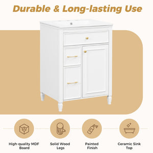 English Elm Video 24 Inch Freestanding Bathroom Vanity Rubberwood Legs Ceramic Sink Vintage White N759P527510K