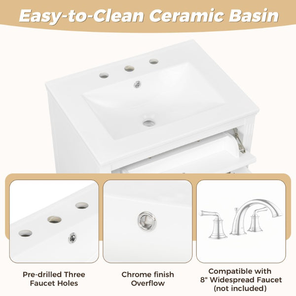 English Elm Video 24 Inch Freestanding Bathroom Vanity Rubberwood Legs Ceramic Sink Vintage White N759P527510K