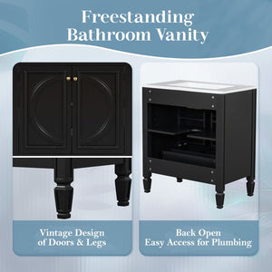 English Elm 60" Double Sink Vanity Set Rubberwood Vintage Raised Panel Soft Close Medicine Cabinet Black N759S000060B