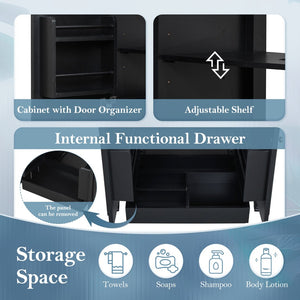 English Elm 60" Double Sink Vanity Set Rubberwood Vintage Raised Panel Soft Close Medicine Cabinet Black N759S000060B