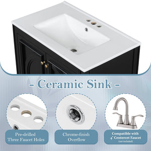 English Elm 60" Double Sink Vanity Set Rubberwood Vintage Raised Panel Soft Close Medicine Cabinet Black N759S000060B