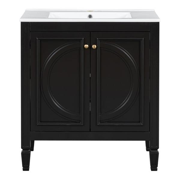 English Elm 60" Double Sink Vanity Set Rubberwood Vintage Raised Panel Soft Close Medicine Cabinet Black N759S000060B
