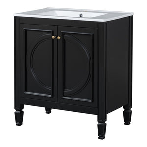 English Elm 60" Double Sink Vanity Set Rubberwood Vintage Raised Panel Soft Close Medicine Cabinet Black N759S000060B
