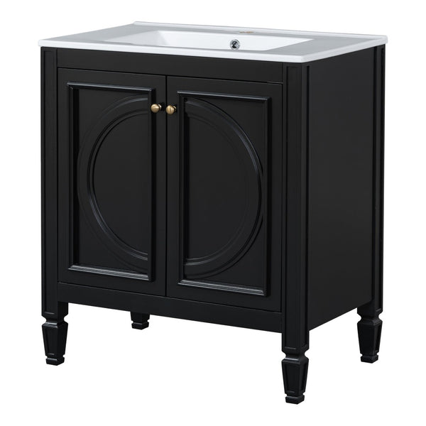 English Elm 60" Double Sink Vanity Set Rubberwood Vintage Raised Panel Soft Close Medicine Cabinet Black N759S000060B