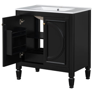 English Elm 60" Double Sink Vanity Set Rubberwood Vintage Raised Panel Soft Close Medicine Cabinet Black N759S000060B