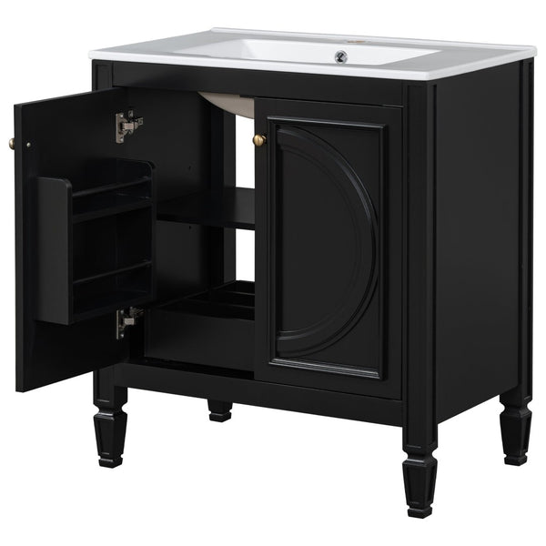 English Elm 60" Double Sink Vanity Set Rubberwood Vintage Raised Panel Soft Close Medicine Cabinet Black N759S000060B