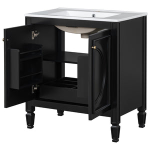 English Elm 60" Double Sink Vanity Set Rubberwood Vintage Raised Panel Soft Close Medicine Cabinet Black N759S000060B