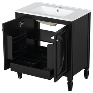 English Elm 60" Double Sink Vanity Set Rubberwood Vintage Raised Panel Soft Close Medicine Cabinet Black N759S000060B