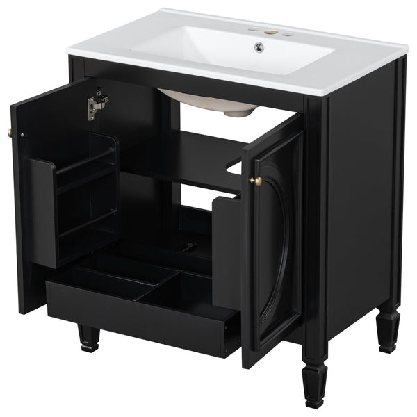 English Elm 60" Double Sink Vanity Set Rubberwood Vintage Raised Panel Soft Close Medicine Cabinet Black N759S000060B