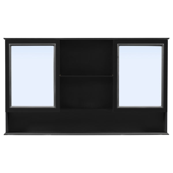 English Elm 60" Double Sink Vanity Set Rubberwood Vintage Raised Panel Soft Close Medicine Cabinet Black N759S000060B
