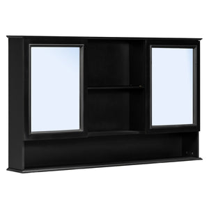 English Elm 60" Double Sink Vanity Set Rubberwood Vintage Raised Panel Soft Close Medicine Cabinet Black N759S000060B