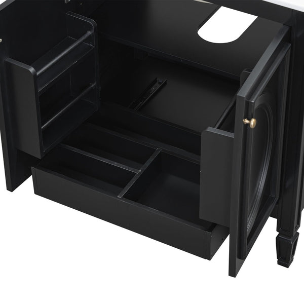 English Elm 60" Double Sink Vanity Set Rubberwood Vintage Raised Panel Soft Close Medicine Cabinet Black N759S000060B