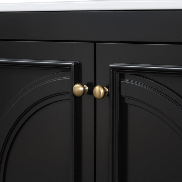 English Elm 60" Double Sink Vanity Set Rubberwood Vintage Raised Panel Soft Close Medicine Cabinet Black N759S000060B