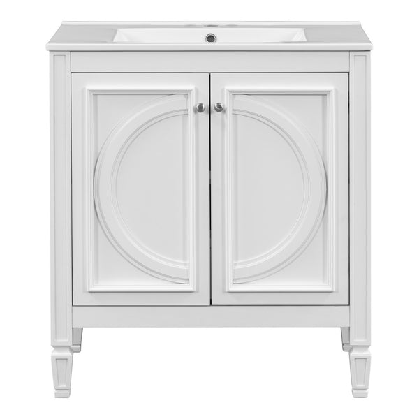 English Elm 60" Double Sink Vanity Set Rubberwood Vintage Raised Panel Soft Close Medicine Cabinet White N759S000060K