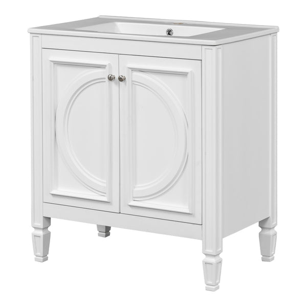 English Elm 60" Double Sink Vanity Set Rubberwood Vintage Raised Panel Soft Close Medicine Cabinet White N759S000060K
