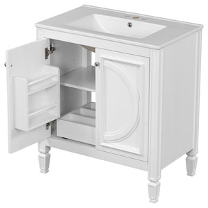 English Elm 60" Double Sink Vanity Set Rubberwood Vintage Raised Panel Soft Close Medicine Cabinet White N759S000060K