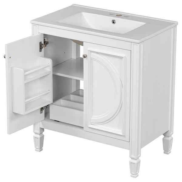 English Elm 60" Double Sink Vanity Set Rubberwood Vintage Raised Panel Soft Close Medicine Cabinet White N759S000060K