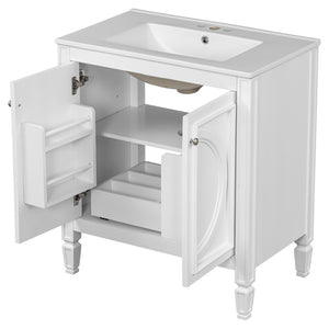 English Elm 60" Double Sink Vanity Set Rubberwood Vintage Raised Panel Soft Close Medicine Cabinet White N759S000060K