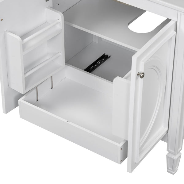 English Elm 60" Double Sink Vanity Set Rubberwood Vintage Raised Panel Soft Close Medicine Cabinet White N759S000060K