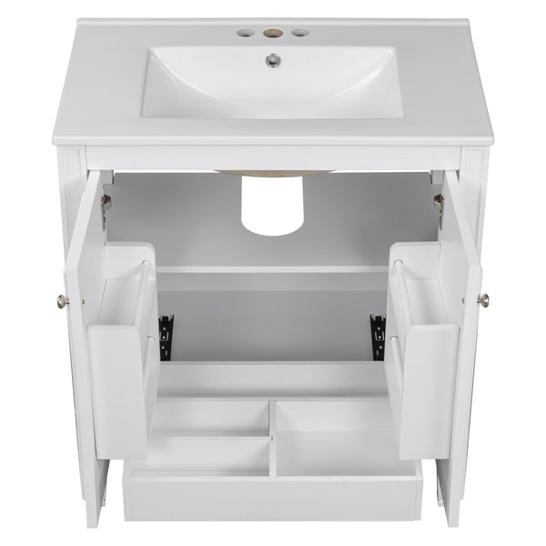 English Elm 60" Double Sink Vanity Set Rubberwood Vintage Raised Panel Soft Close Medicine Cabinet White N759S000060K