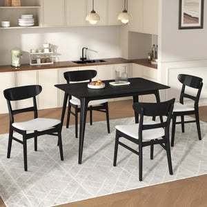 English Elm Video Mid-Century 5 Piece Dining Set Rubberwood Splayed Legs Upholstered Seating N759S011011K