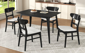 English Elm Video Mid-Century 5 Piece Dining Set Rubberwood Splayed Legs Upholstered Seating N759S011011K