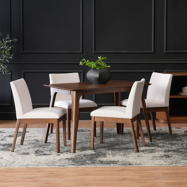 English Elm 5-piece Mid-century Dining Set with Rubberwood Frame and Upholstered Cushioned Chairs N759S044001K