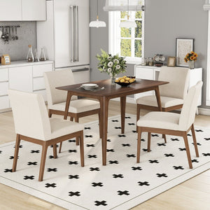 English Elm 5-piece Mid-century Dining Set with Rubberwood Frame and Upholstered Cushioned Chairs N759S044001K
